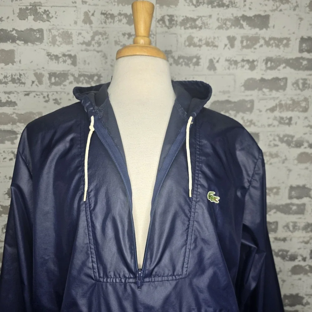 Vintage Izod Lacoste Windbreaker Mens L‎ Navy Blue Nylon Anorak Pullover Hooded